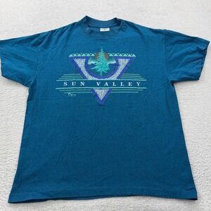 Vintage 1992 Sun Valley Idaho T Shirt XL Tee Jays Single Stitch Teal 90s USA